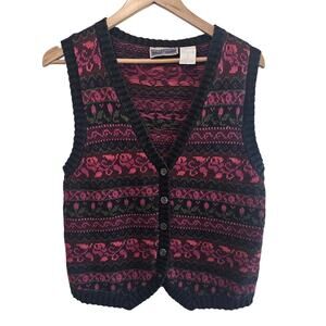 Vintage Flower Sweater Vest Women Medium Pink Cottage Coquette Grandmacore Boho